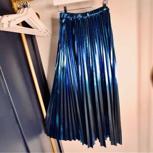 Lala Metallic Blue Pleated Skirt